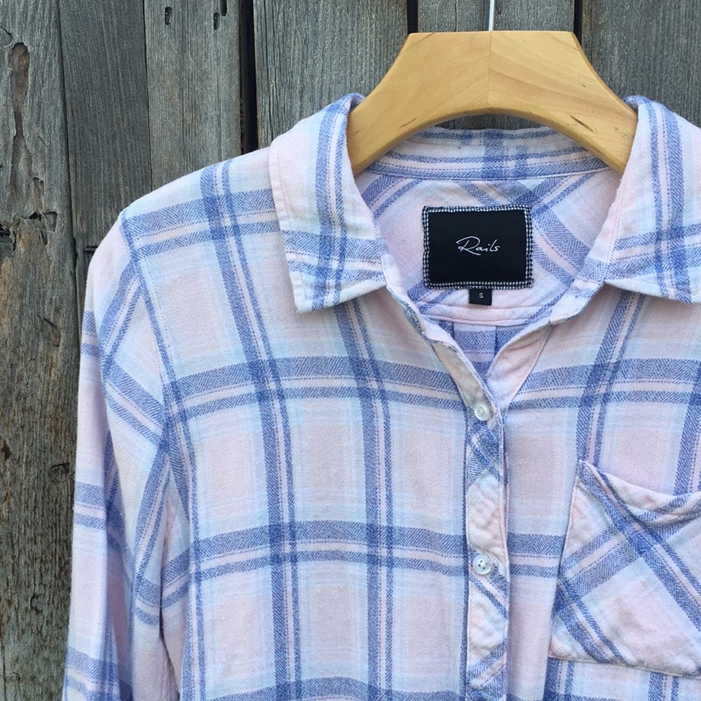 Rails Hunter Plaid Flannel Shirt Rayon Pink Blue S - Picture 2 of 16